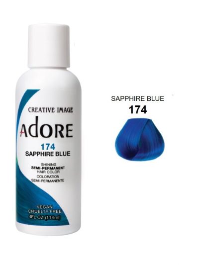 ADORE SEMI-PERMANENT HAIR DYE COLORS 118 ML Sapphire Blue 174