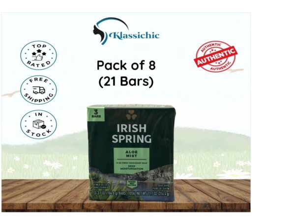 Irish Spring Deodorant Soap Bar - Aloe Mist ( 3.7 oz Soap Bar) Pack of 8