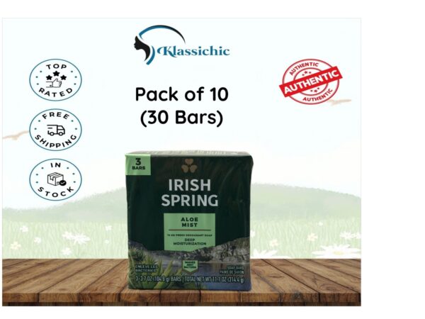 Irish Spring Deodorant Soap Bar - Aloe Mist ( 3.7 oz Soap Bar) Pack of 10