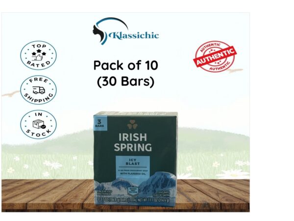 Irish Spring Deodorant Soap Bar - Icy Blast ( 3.7 oz Soap Bar) Pack of 10